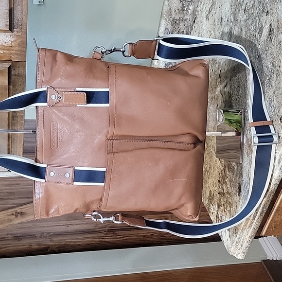 Coach Handbags - COACH Heritage  Vintage Web Leather Fold Over Tote Bag Handbag